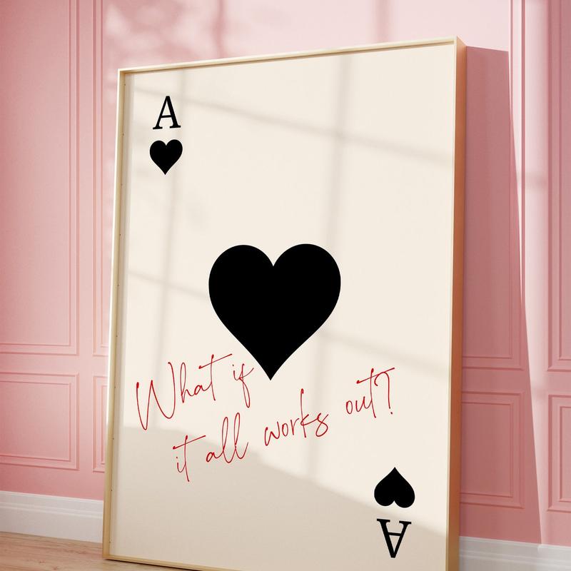 Trendy Ace of Hearts Print What If It All Works Out Poster Retro Wall Art Aesthetic Print Playing Card Poster Preppy  Room Decor