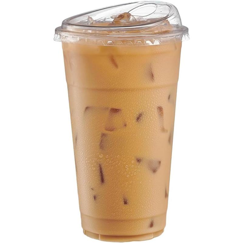 [24 oz. - 100 Count Crystal Clear Plastic Cups With Strawless Sip-Lids, Disposable Iced Coffee Cups with Lids - Ideal for Cold Beverages, and To-Go Drinks