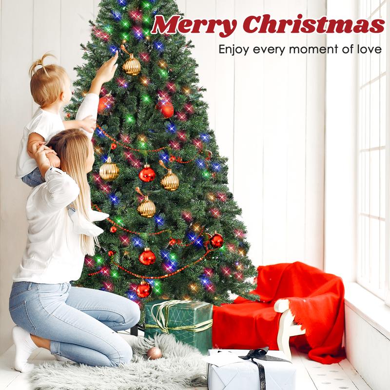 Spruce Artificial Remote Control Christmas Tree with Warm White Lights & Colorful Lights, Suitable for Home, Office, Party Decoration, Easy to Assemble, Foldable Base