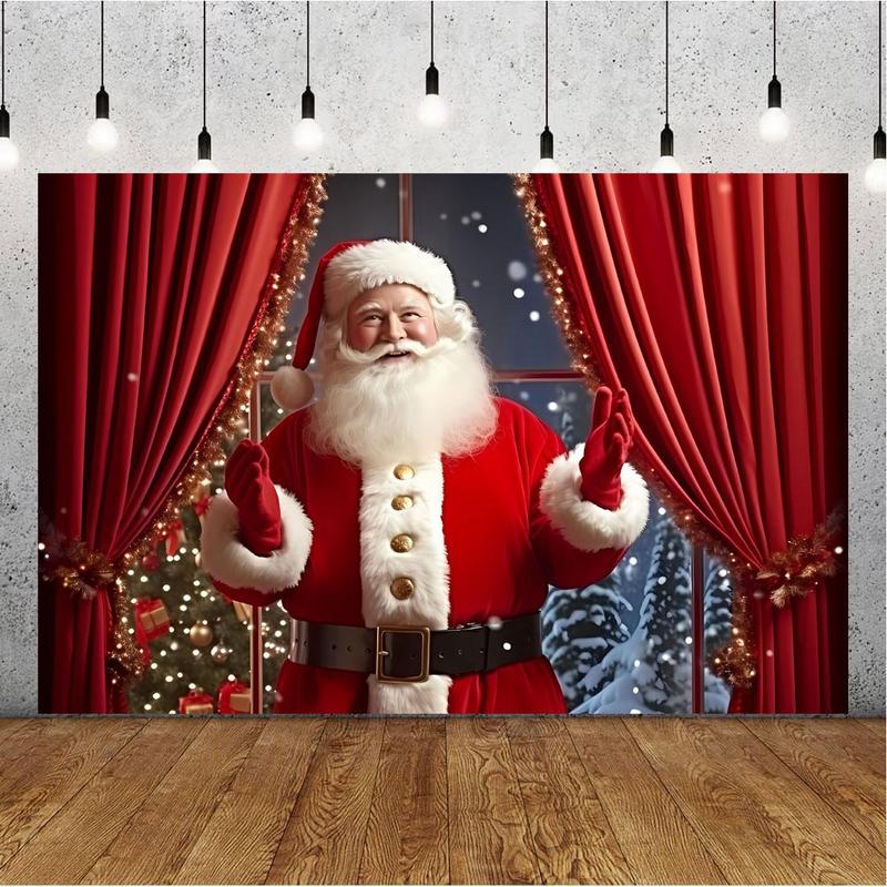 Merry Christmas Backdrop, 1 Count Santa Claus Photography Backdrop, Wall Decoration, Winter Gift Background, Photo Prop, Christmas Party Background