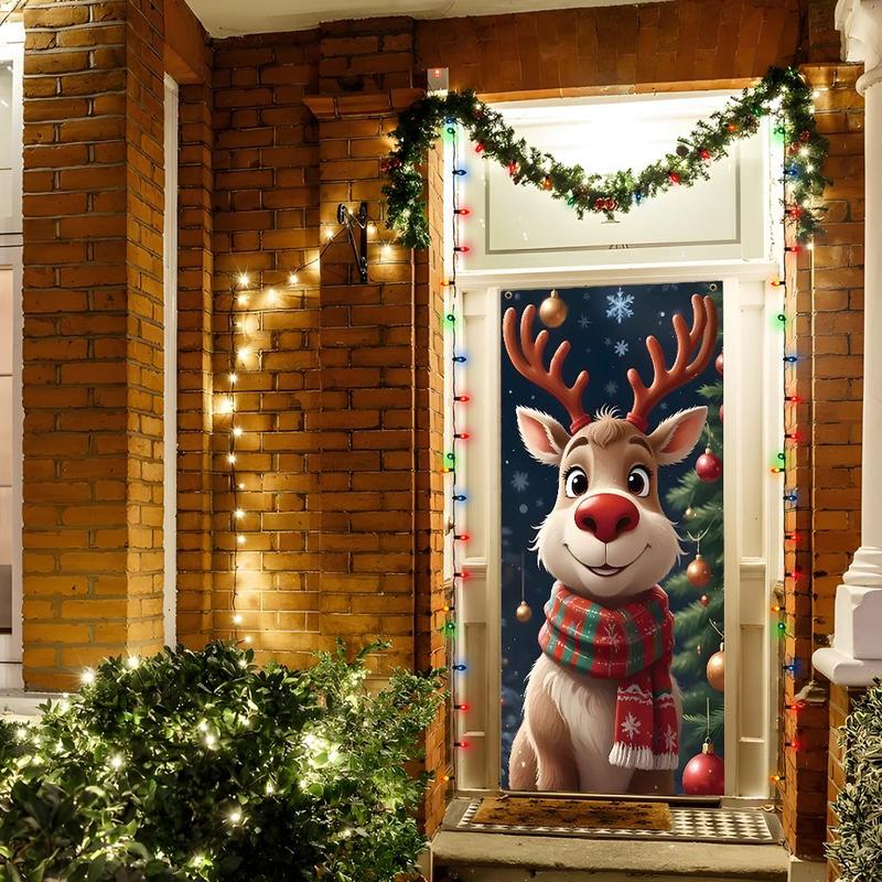 Christmas Themed Door Banner, 1 Count Reindeer Pattern Door Hanging Banner with 4 Grommets, Festive Party Decoration for Home Living Room Bedroom