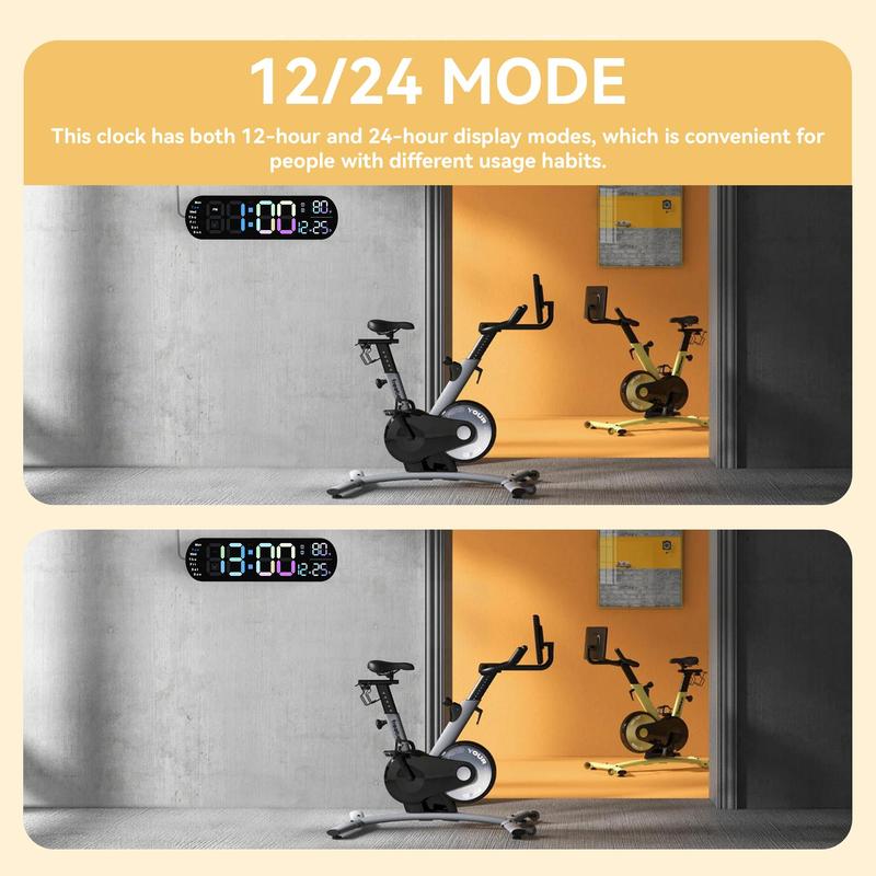 Digital Wall Clock with Auto Brightness, Displays Room Temperature and Date, Large Digital Clock Equipped with Dual Alarm Clock and 13.7-Inch Wide Display, Timer and Countdown Functions Decor Set Rgb