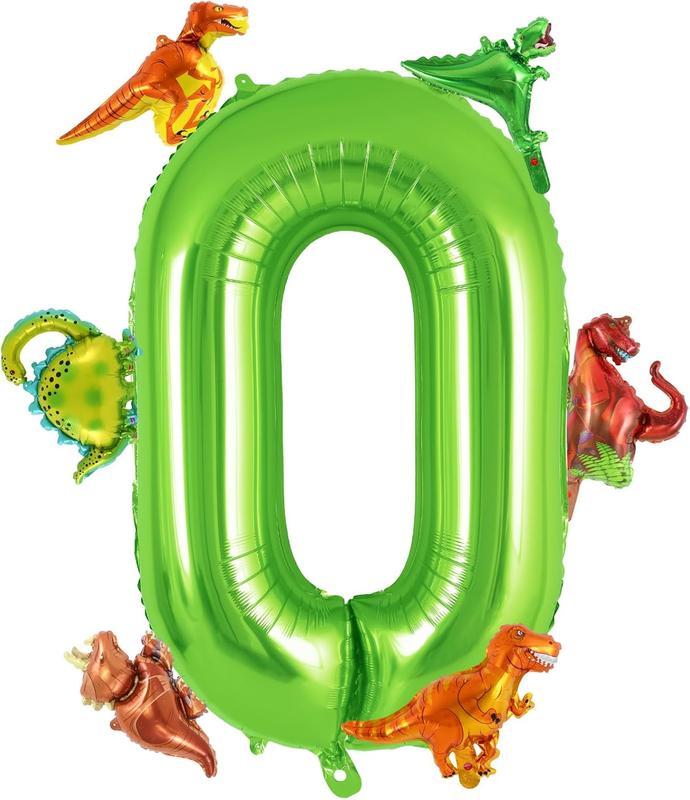 Dinosaur Green Number 2 Balloon, 40 Inch Big Large Foil Helium Green Number Balloon with 6 count Mini Dinosuar, Dinosuar Balloons Set for 2 Year Old Birthday Party Decorations Supplies