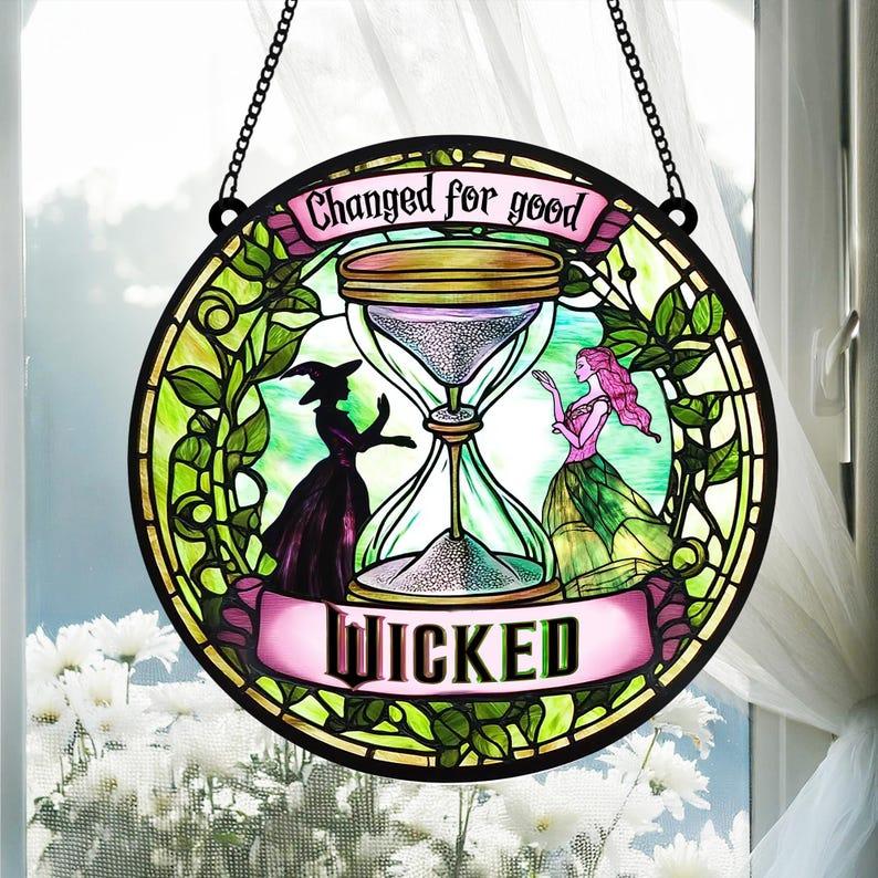 Elphaba and Glinda Besties Acrylic Suncatcher, Witches of Oz Window Hanging, Wicked Musical Ornament, Perfect Christmas Gift for Fans, Hangable Decoration