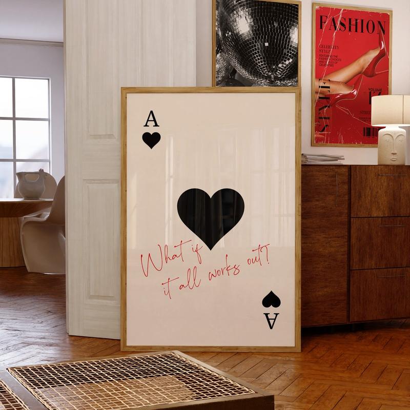 Trendy Ace of Hearts Print What If It All Works Out Poster Retro Wall Art Aesthetic Print Playing Card Poster Preppy  Room Decor