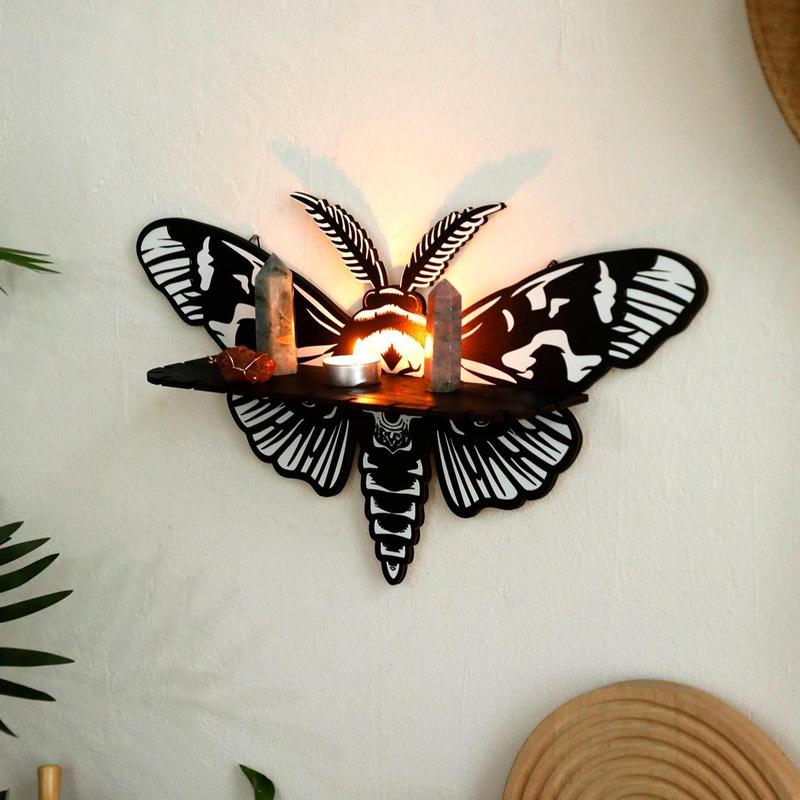 Wooden Moth Design Wall Decor, 1 Count Gothic Boho Wall Art, Wall Mounted Ornament Candle Holder  for Living Room Bedroom Office Decor