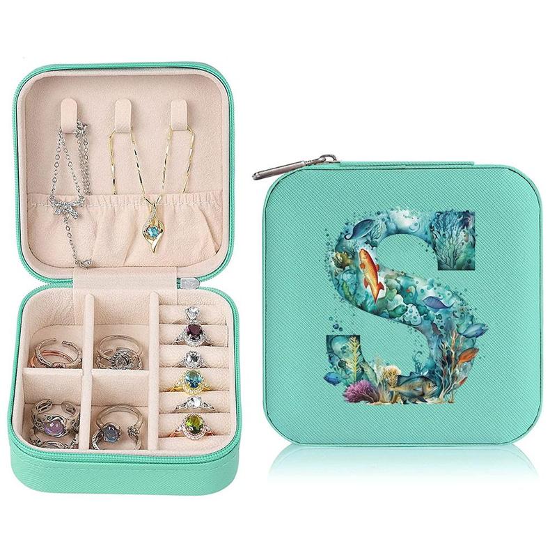 Letter & Sea Life Pattern Jewelry Organizer, 1 Count Portable Travel Jewelry Storage Box, Home Organizer for Necklaces & Accessories