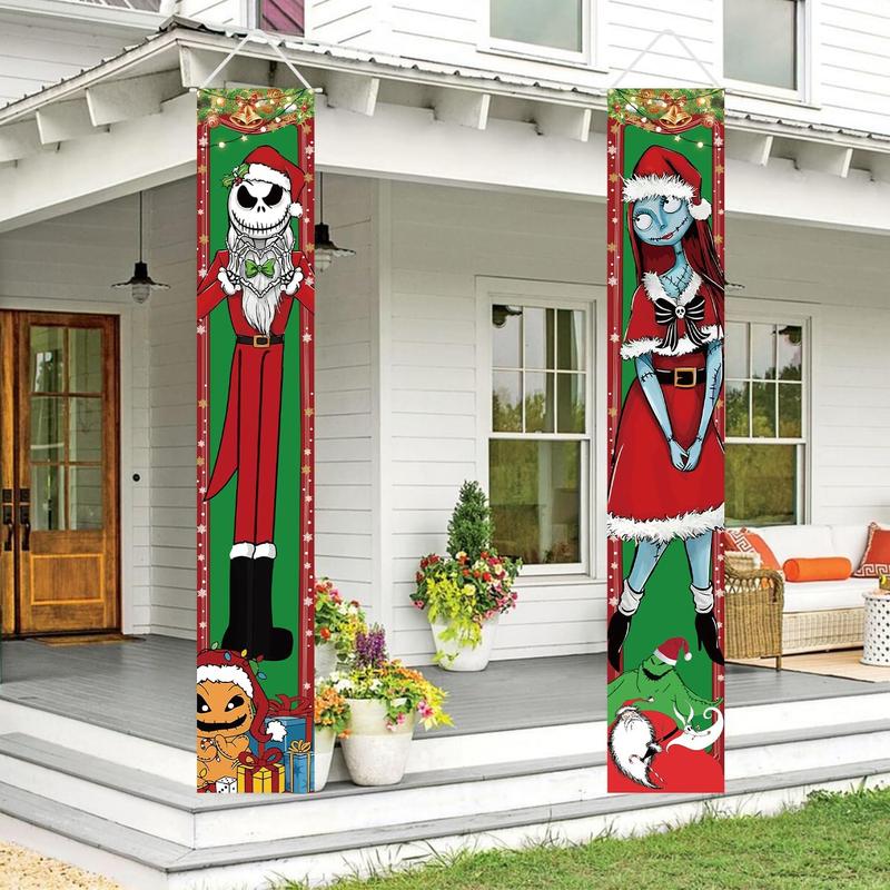 Jack Skellington Sally Banner Nightmare Before Christmas Decorations Porch Door Sign Welcome Banner Indoor Outdoor Wall Home Party Supplies