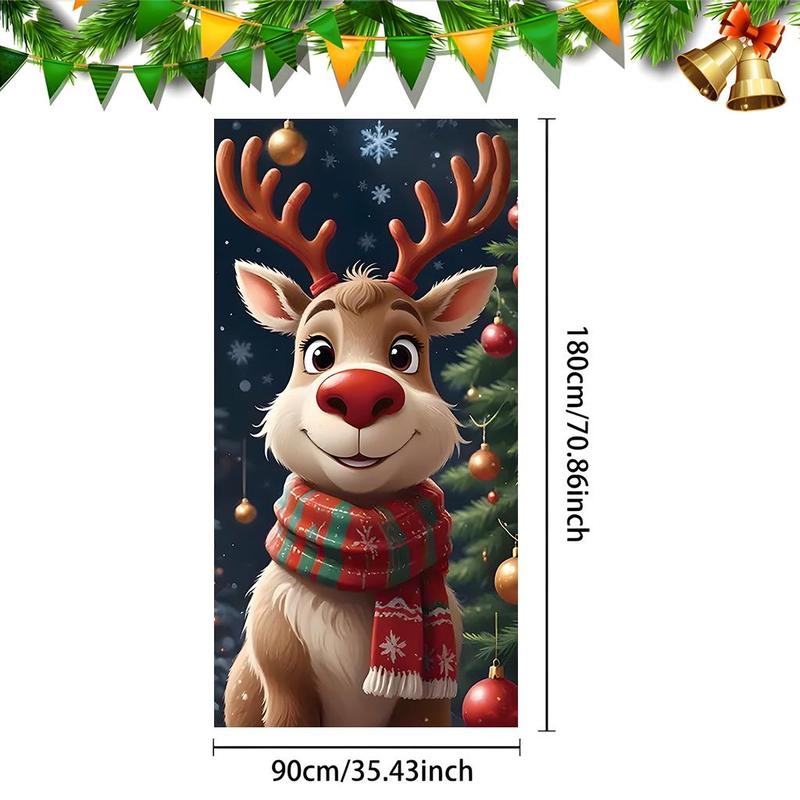 Christmas Themed Door Banner, 1 Count Reindeer Pattern Door Hanging Banner with 4 Grommets, Festive Party Decoration for Home Living Room Bedroom