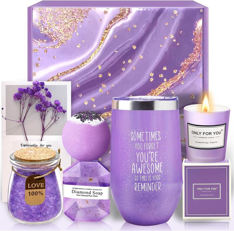 Gifts for Women -  Gift Basket & Tumbler Set -  Mothers Day, Birthday, Christmas, Stocking Stuffers, Valentines Day Gifts for Her - Women, Wife, Girlfriend, Friends, Sister, Mom (Purple)