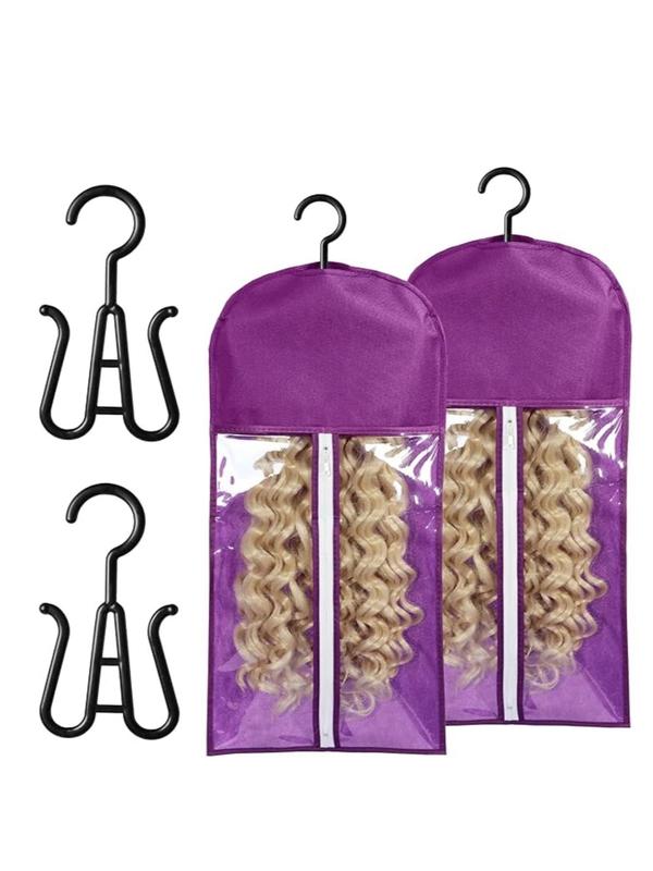 Wig Storage Bag with Hook, 2pcs High Quality Zipper Transparent Wig Storage Hanger, Dustproof Wig Storage Tool for Salon & Home Use