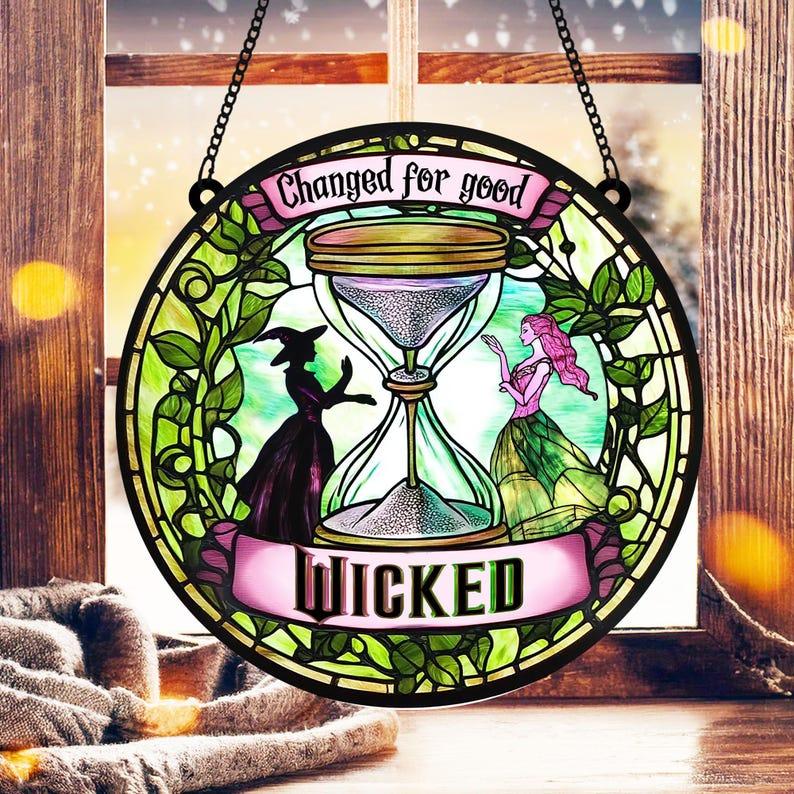 Elphaba and Glinda Besties Acrylic Suncatcher, Witches of Oz Window Hanging, Wicked Musical Ornament, Perfect Christmas Gift for Fans, Hangable Decoration