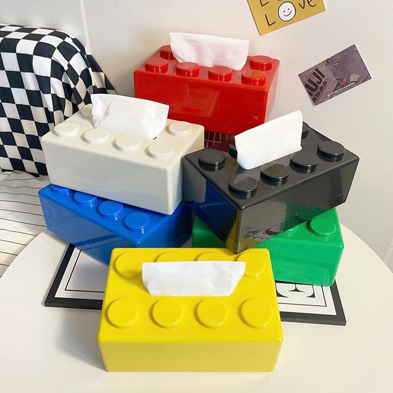 Building Block Design Tissue Box, 1 Count Creative Tissue Holder, Tissue Storage Box for Home Living Room Bedroom Study Room