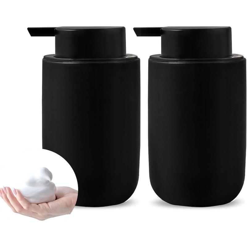 Foam Soap Dispenser Set - 2 Pack Black Ceramic Foaming Dish Hand Soap Dispenser with Black Pump for Bathroom, Bathroom Dispenser Set for Modern Home Farmhouse Decor