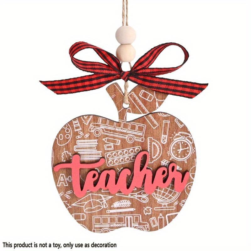 Fruit Shaped Wooden Hanging Ornament, 1 Count Teacher Themed Cartoon & Letter Pattern Double-layer Pendant, Thanksgiving Christmas Holiday Party Gift for Teacher