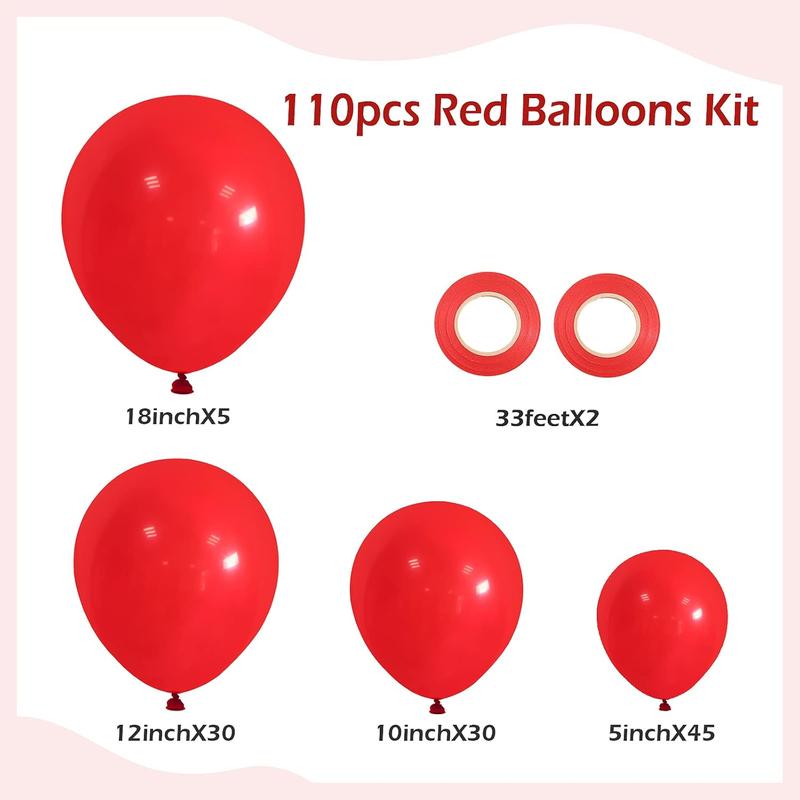 110counts Red Balloon Garland Arch Kit, 18 12 10 5 inch Red Latex Balloons Different Sizes Pack for Birthday Graduation Baby Shower Valentines Christmas Wedding Party Decorations