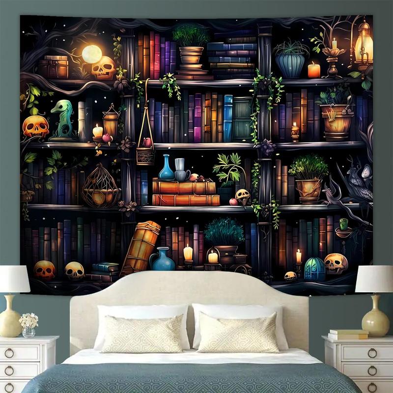 Bookcase Pattern Tapestry, Gothic Bookshelf Pattern Wall Hanging, Wall Art Decor for Home Living Room Bedroom Study Room