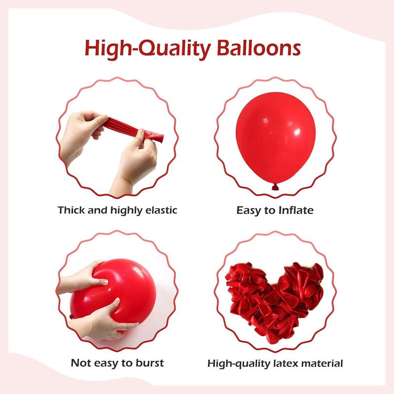 110counts Red Balloon Garland Arch Kit, 18 12 10 5 inch Red Latex Balloons Different Sizes Pack for Birthday Graduation Baby Shower Valentines Christmas Wedding Party Decorations