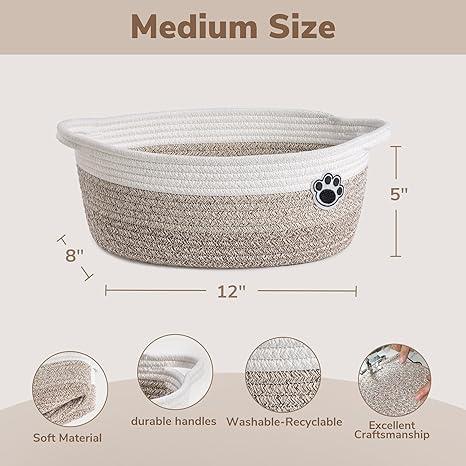 Dog Toy Basket Small Gift Basket, Storage Basket Organiser, Woven Basket for Dog Cat Storage, Storage Basket for Diapers, Towels, Handmade Basket of Natural Material, 12