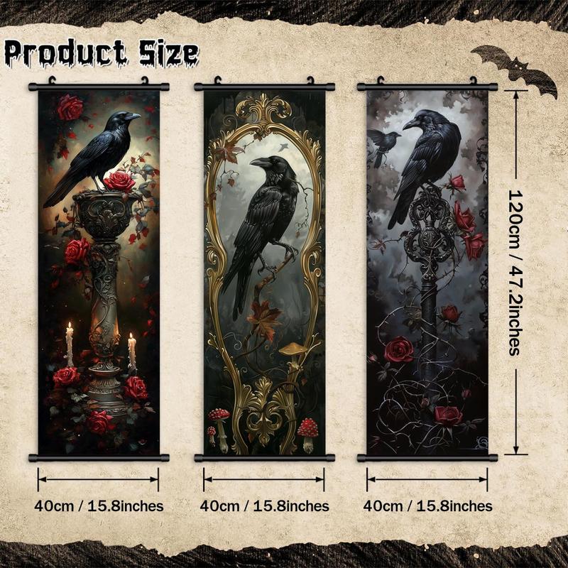 Crow Pattern Wall Hanging Banner, 3 Counts set Creative Horror Poster, Wall Art Decor for Home Living Room Bedroom, Home Decor 2025