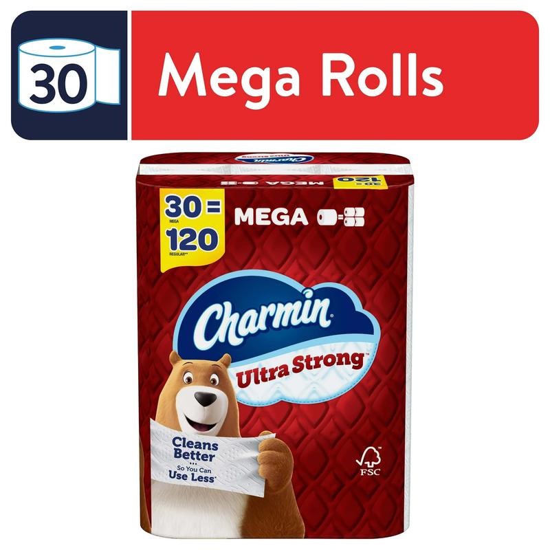 Charmin Ultra Strong Toilet Paper - 30 Mega Rolls for Ultimate Comfort - Wipes