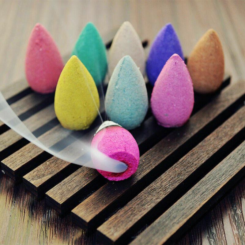 100 NEW SMALL BACKFLOW INCENSE CONES BURNER HOLDER 8 DIFFERENT SCENT MIX FLOWER