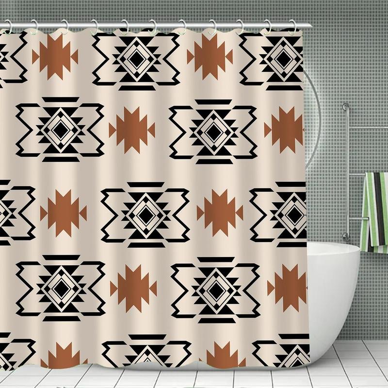 Boho Style Shower Curtain, 1 Count Modern Bathroom Curtain with 12pcs Hooks, Bathroom Accessories for Home Hotel Salon