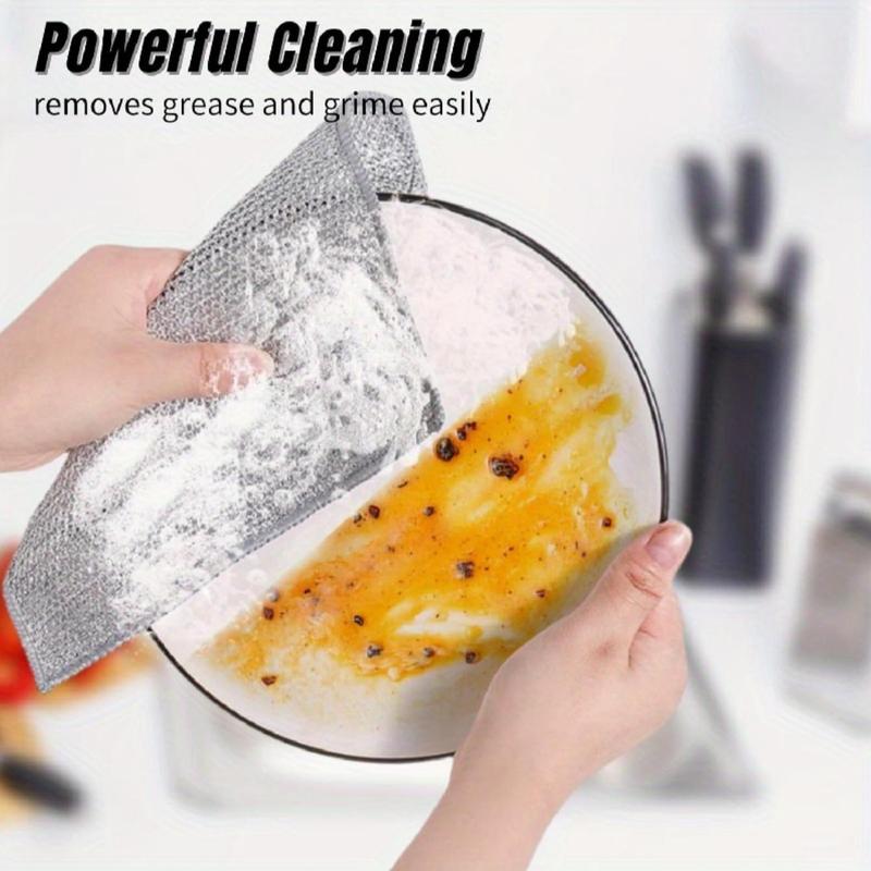 Wire Mesh Dishcloth, 3pcs Non-stick Square Cleaning Wipes, Kitchen Accessories Cleaning Tools For Dishwashing