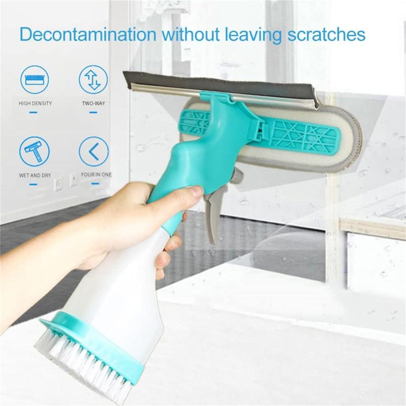 Multifunctional Window Cleaner Tool, 1 Count 4 in 1 Kit with Spray Bottle, Portable Microfiber Head Squeegee for Home Cleaning