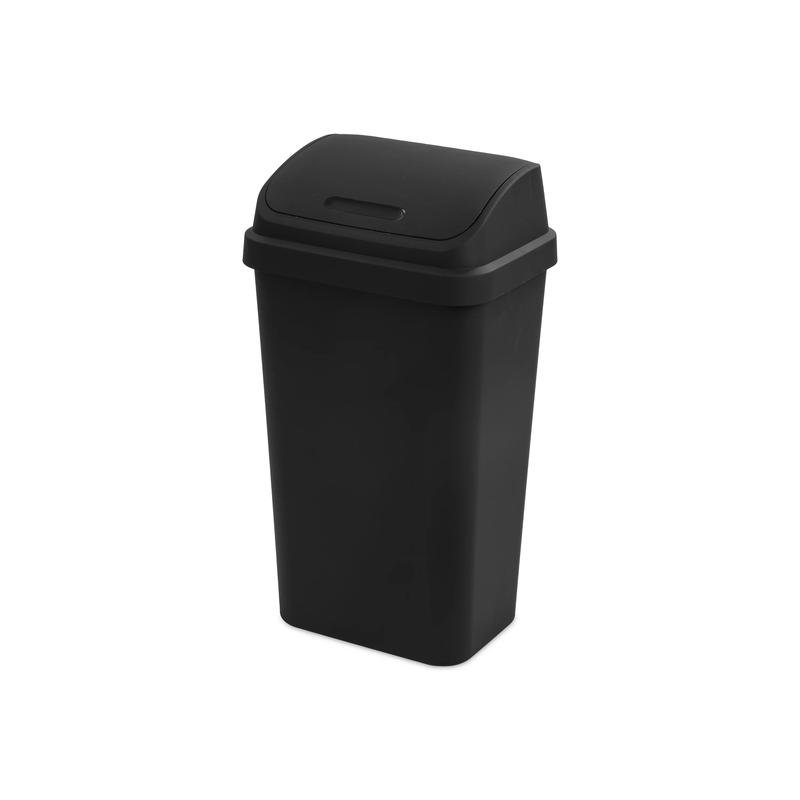 Kitchen Trash Can 13 Gallon Plastic Swing With Lid Garbage Black Cabinet Wall