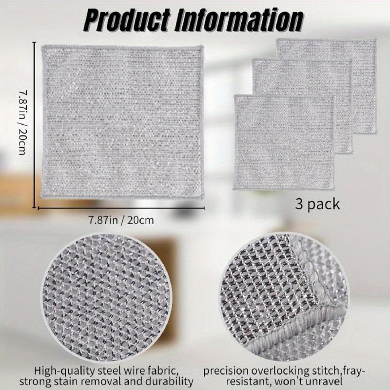 Wire Mesh Dishcloth, 3pcs Non-stick Square Cleaning Wipes, Kitchen Accessories Cleaning Tools For Dishwashing