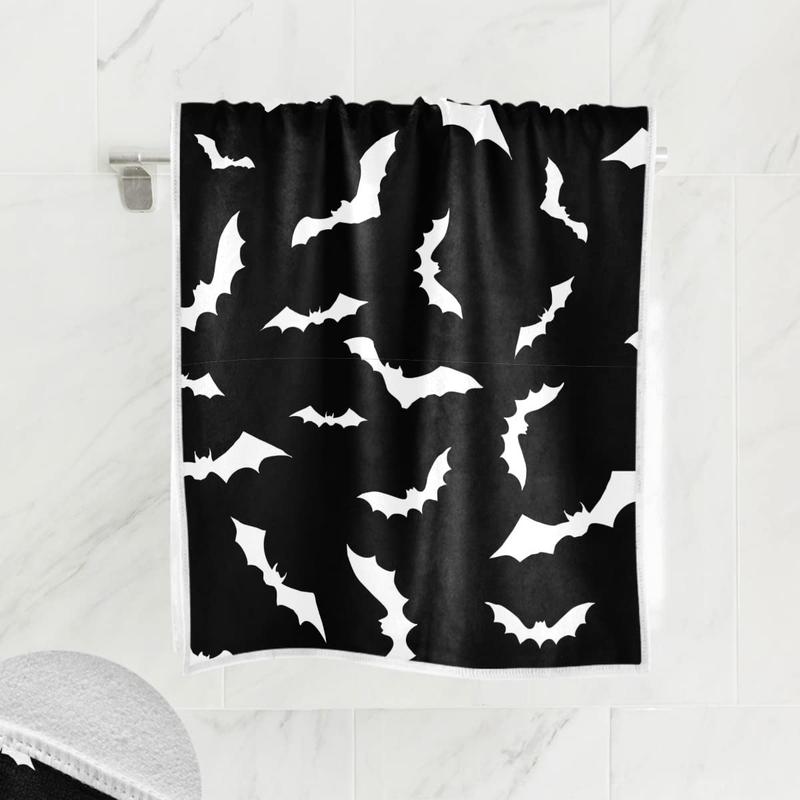 Black bat hand beach towel bath towel shower towel set happy halloween witch pumpkin horror kitchen hanging gym fingertip bathroom towel high water absorption Velvet Pack