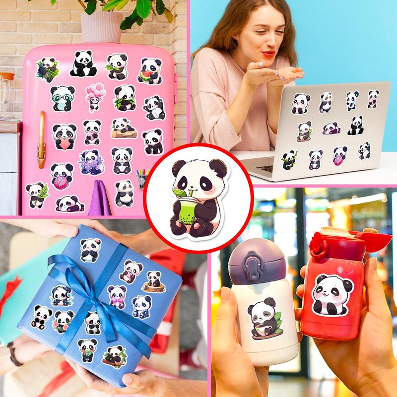 50pcs Cute Cartoon Panda Pattern Sticker, Waterproof DIY Decorative Sticker For Car Bike Laptop Phone Luggage Guitar Water Bottle