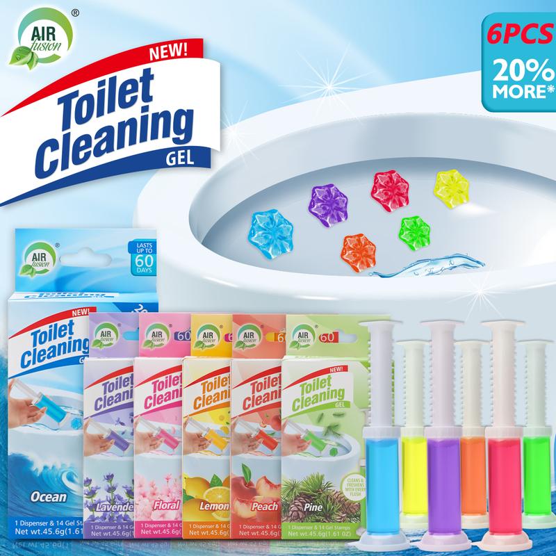 6 PCS Air Fusion Toilet Cleaning Gel Stamps Toilet Bowl Stamp Gel Deodorizing Clean  Air Freshener for Bathroom and Kitchen,Helps Keep Toilet Clean and Helps Prevent Limescale  1.6oz 1 Dispenser with 14 Stamps  Household Cleaner