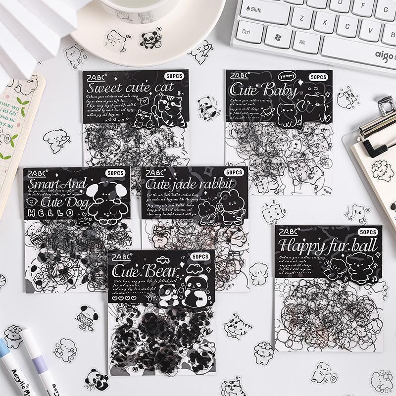 Cute Animal Pattern Sticker, 50pcs set Waterproof Self Adhesive Decor Paper, Decor Sticker for Gift Greeting Card Water Bottle Laptop Phone