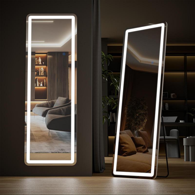 FurniChic Haven LED Illuminated Mirror, Adjustable Brightness, 3 Color Interchangeable, Wall Mounted Floor Mirror Switch Light