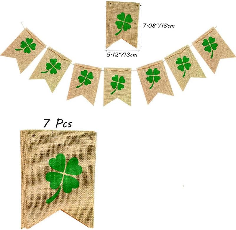 Lucky Shamrock Burlap Garland Banners for St.Patrick's Day Decorations Rustic Burlap Shamrock Clover Banner Garland for Irish Day, Office, Party Supplies Decor