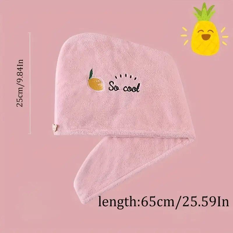 Cute Embroidered Hair Drying Towel, 1 Count Soft Coral Fleece Hair Towel Wrap, Absorbent Shower Cap for Women & Girls