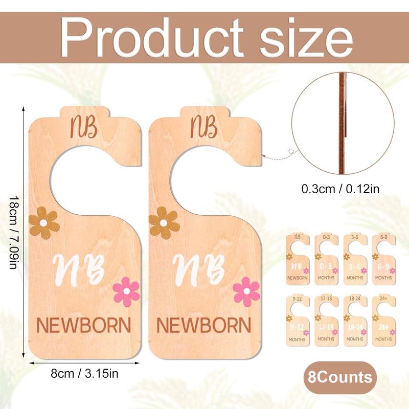 Wooden Baby Closet Divider, 8 Counts set Daisy Design Baby Clothes Hanger Divider, for Sorting 8 Sizes From Newborn To 24+ Months, Clothes Organizer for Bedroom Nursery