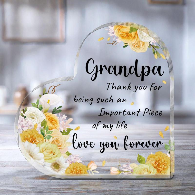 Grandpa Gift Acrylic Plaque, 1 Count Flower & Letter Pattern Desk Signs Ornament, Birthday Gift Ideas, Thank You Gifts for Grandpa