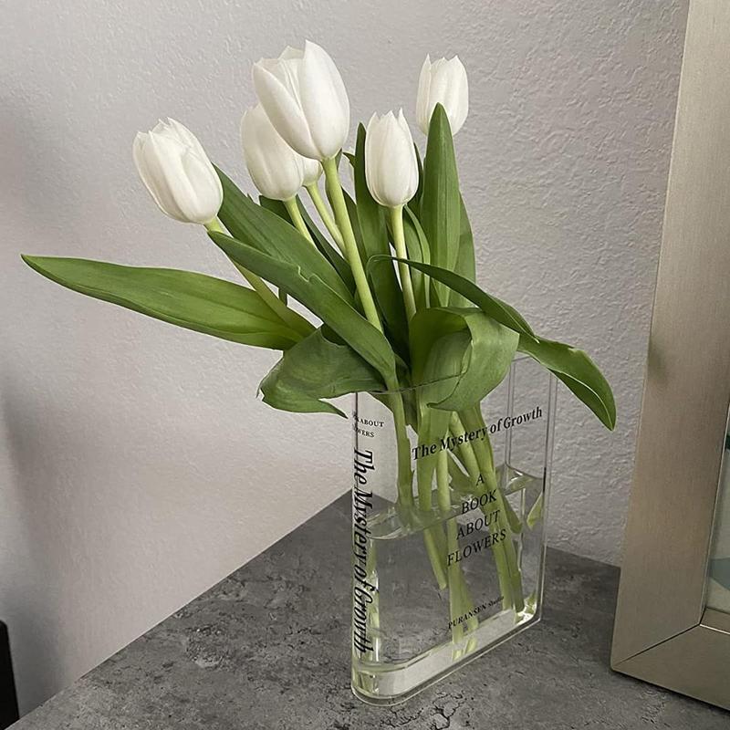 Bookend Vase for Flowers, Cute Bookshelf Decor, Unique Vase for Book Lovers, Artistic and Cultural Flavor Acrylic Vases for Home Office Decor, A Book About Flowers (Clear - B) Ornaments