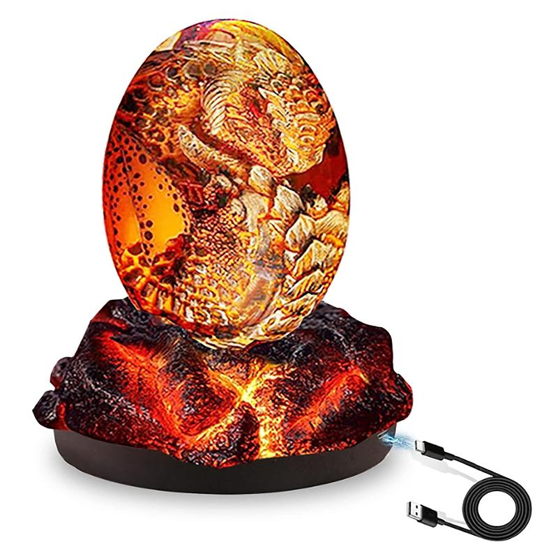 Lava Dragon Eggs with Base Ornaments,Crystal Transparent Dragon Egg Resin,Handmade Sculpture Fire Pocket Dragon Souvenir,Exquisite Unique Dragon Gifts with Luminous Base Decor Light