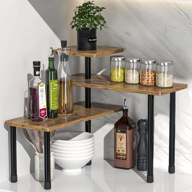 Wooden Multi-layer Corner Storage Shelf, 1 Count Multifunctional & Adjustable Angle Storage Rack, Suitable for Kitchen, Bathroom, Bedroom, Coffee Area