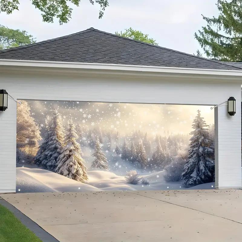 Snowy Themed Garage Door Cover, Snowy Garage Door Background, Indoor outdoor Festival Background, Enhance The Appearance Of The Garage