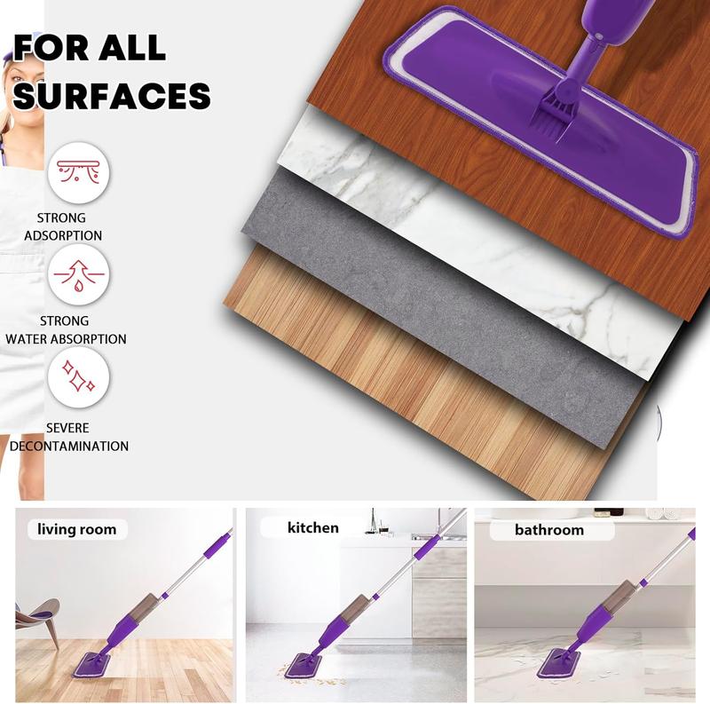 Microfiber Spray Mop for Kitchen Wood Floor Hardwood Laminate Ceramic Tiles - 360 Degree Mop Set with 6 Mop Heads Replacement - Wooden Cleaning Pad