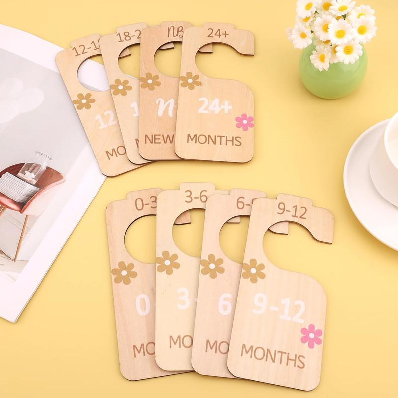 Wooden Baby Closet Divider, 8 Counts set Daisy Design Baby Clothes Hanger Divider, for Sorting 8 Sizes From Newborn To 24+ Months, Clothes Organizer for Bedroom Nursery