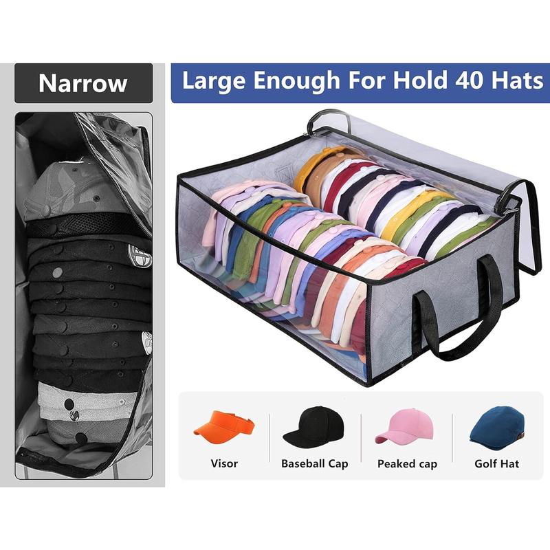 Hat Storage for Baseball Caps Organizer, Large Holds up to 40 Hats Wide Organizer Closet Cap Holder, Grey