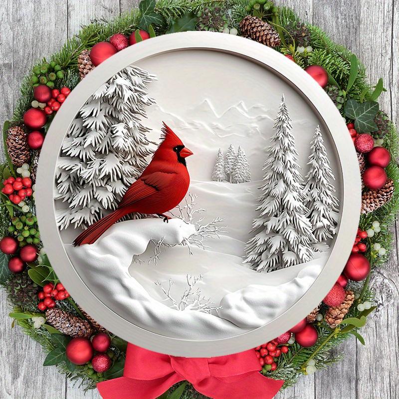 Wooden Hanging Sign, Classic Cardinal Warm Winter Wooden Sign, Round Hanging Decor for Yard Door Wall, Ideal Christmas Decoration