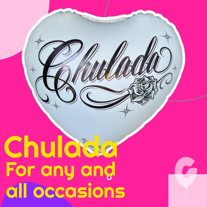 Chulada 18 inch heart shape globito which translates to Cutie