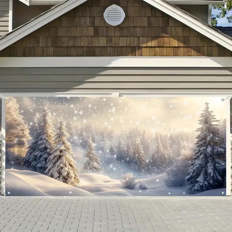 Snowy Themed Garage Door Cover, Snowy Garage Door Background, Indoor outdoor Festival Background, Enhance The Appearance Of The Garage